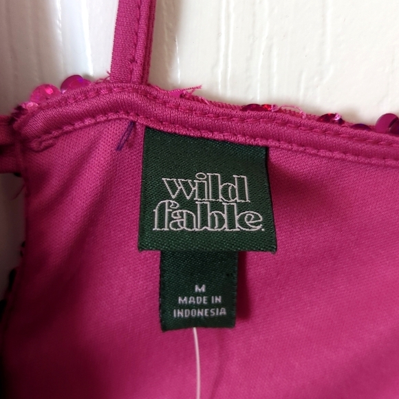 Wild Fable Sequined Sleeveless Lace Up Back Mini Party Dress Magenta Pink Medium - Picture 5 of 15